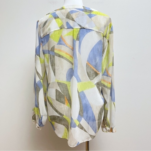 Chico’s Womens Large Geometric Print Gold Sequined Placket Front Knot Tie Blouse - Picture 6 of 9